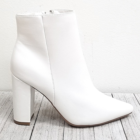 New White Chunky Heel Point Toe Booties Boots - Picture 4 of 4